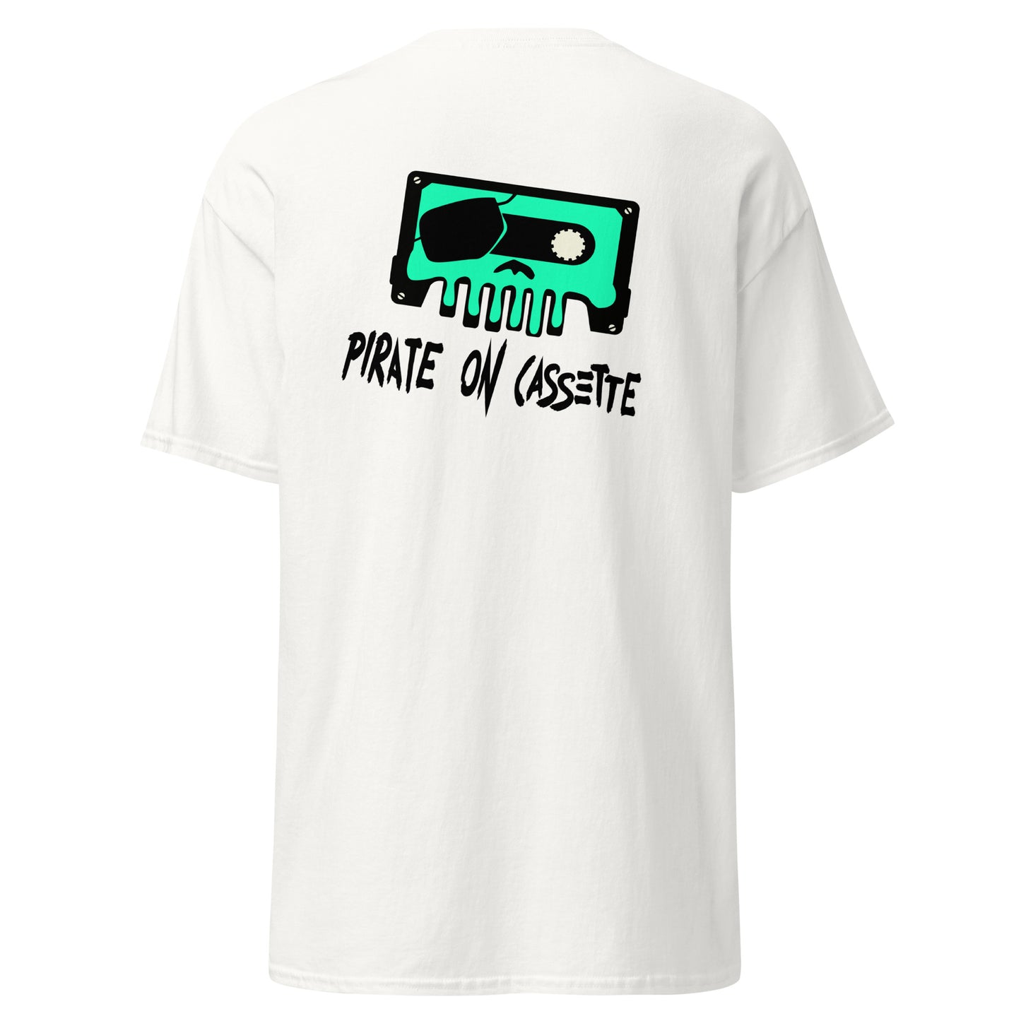 Pirate On Cassette Skullawag Green Logo Tee Shirt